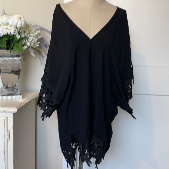 Stella & Dot Lace Trim Kimono Cover Up Black Large - Picture 4 of 13